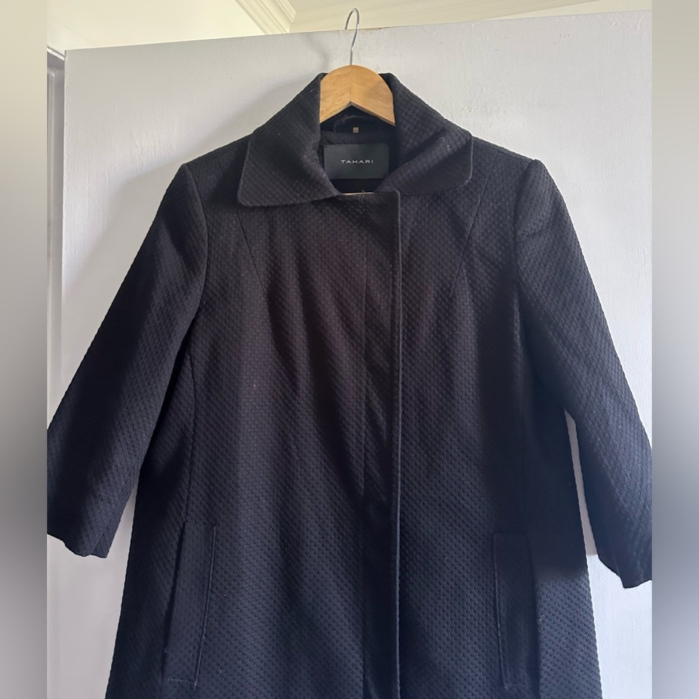 TAHARI Black Cotton Blend Textured 3/4 Sleeve Coat size XS - Picture 3 of 13